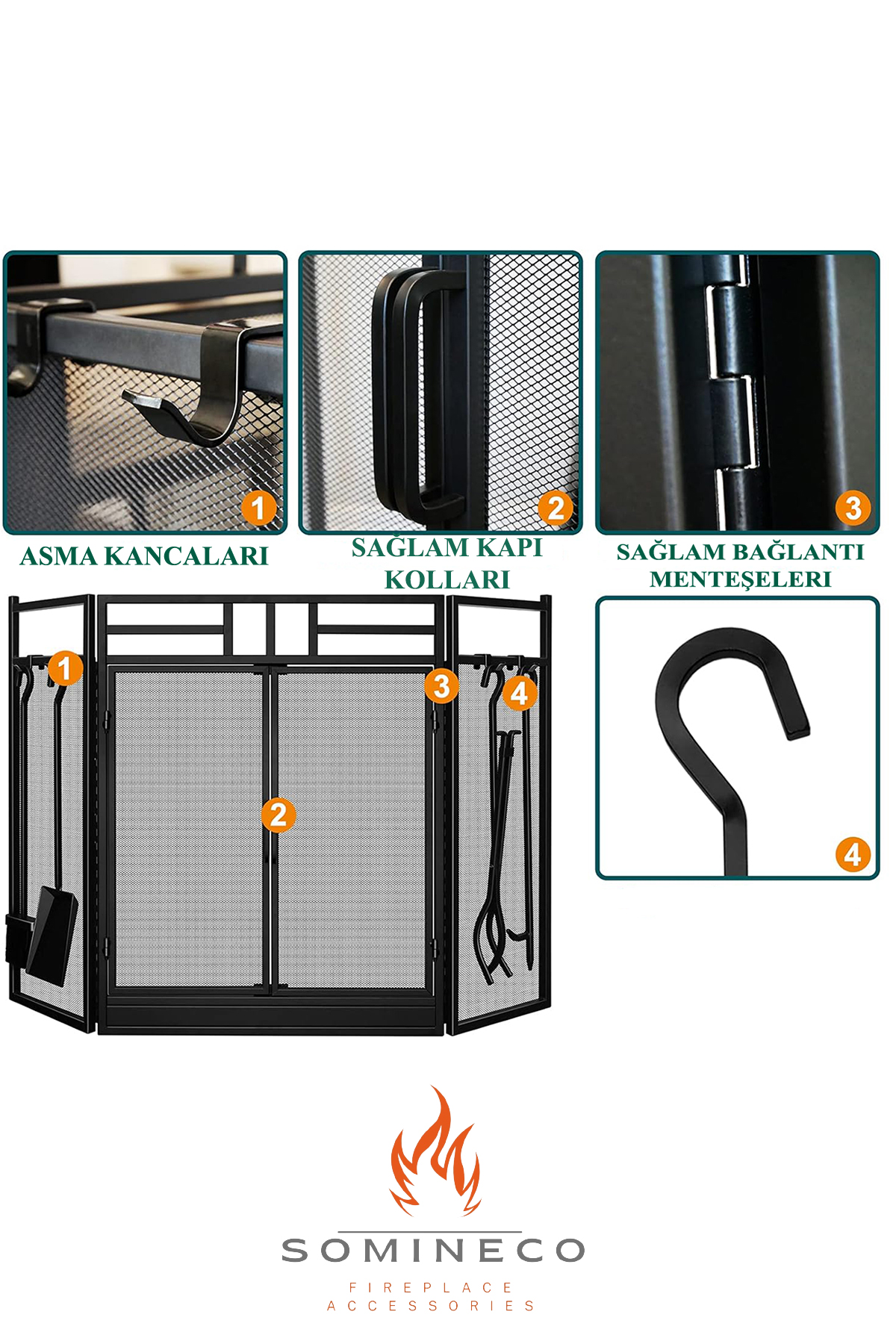 Metal%205%20Parça%20Katlanabilir%20Kapaklı%20Şömine%20Maşa%20Siperlik%20Seti%20Siyah